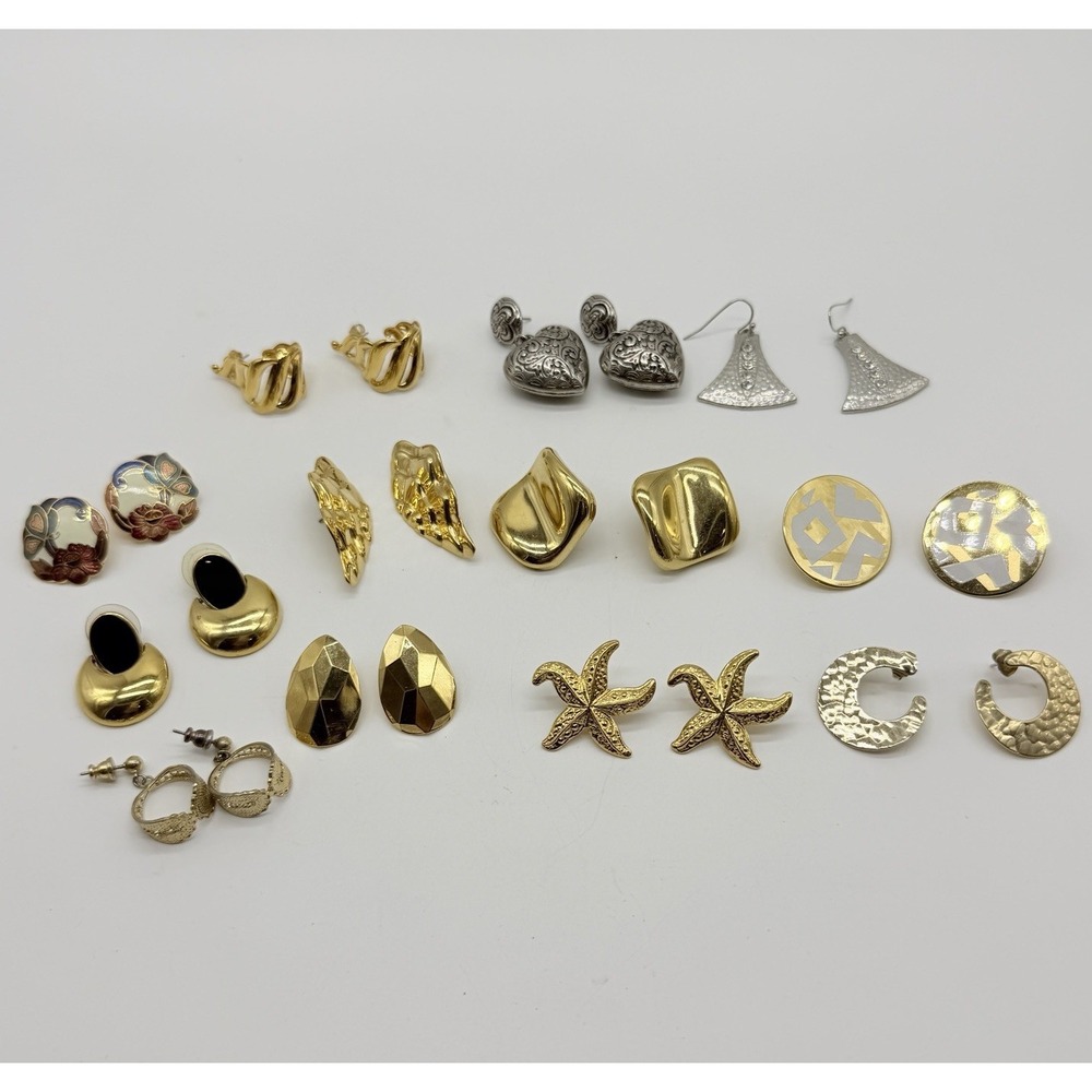 Lot of 12 Earrings 80s 90s Gold Silver Glam Vintage Y2K Retro Chunky Dressy Boho